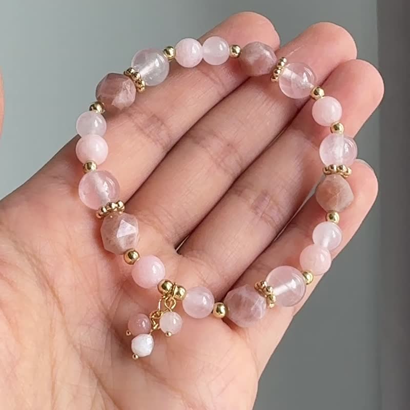 Confident Healing Works Smoothly Orange Moonstone Morganite Rose Quartz Moonstone Crystal Bracelet - Bracelets - Crystal Orange