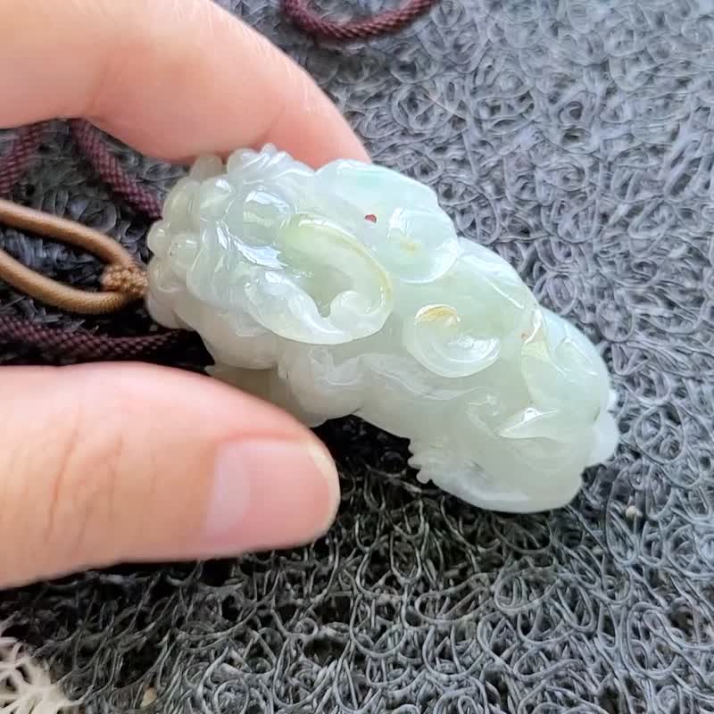 【親翠】天然翡翠 冰綠底飄冰絲黃 茶綠 果綠虎背貔貅調整式繩鏈 - 項鍊 - 玉石 多色
