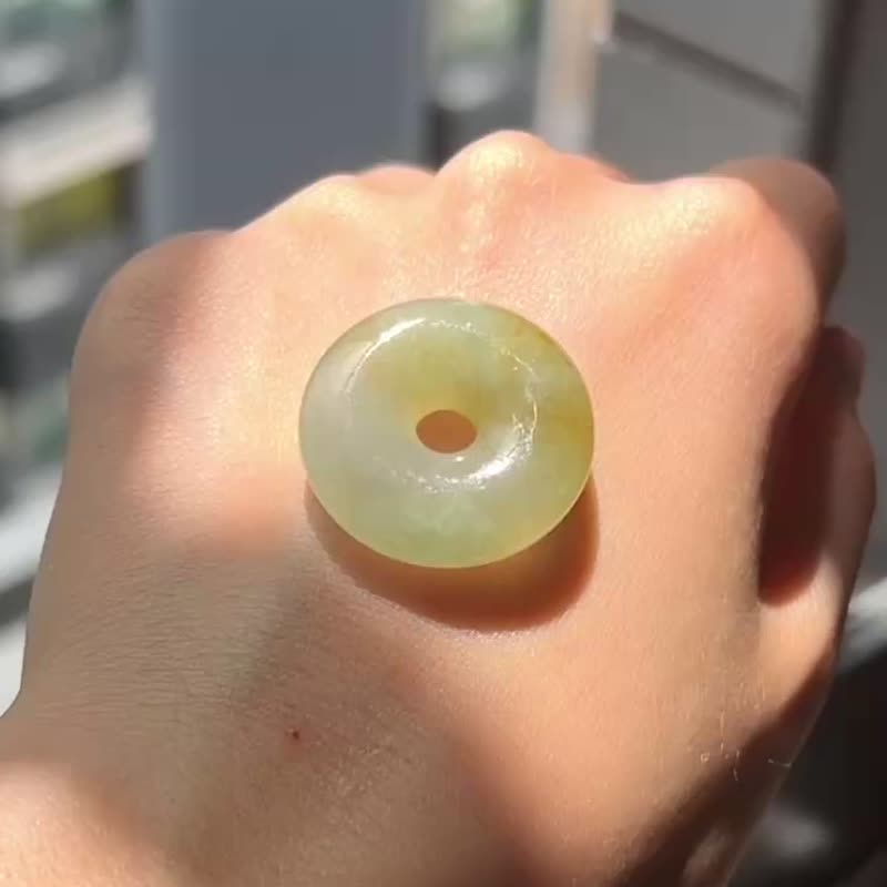 天然翡翠 緬甸 A玉 玉鐲 • 蜜糖平安扣 - 手鍊/手環 - 石頭 黃色