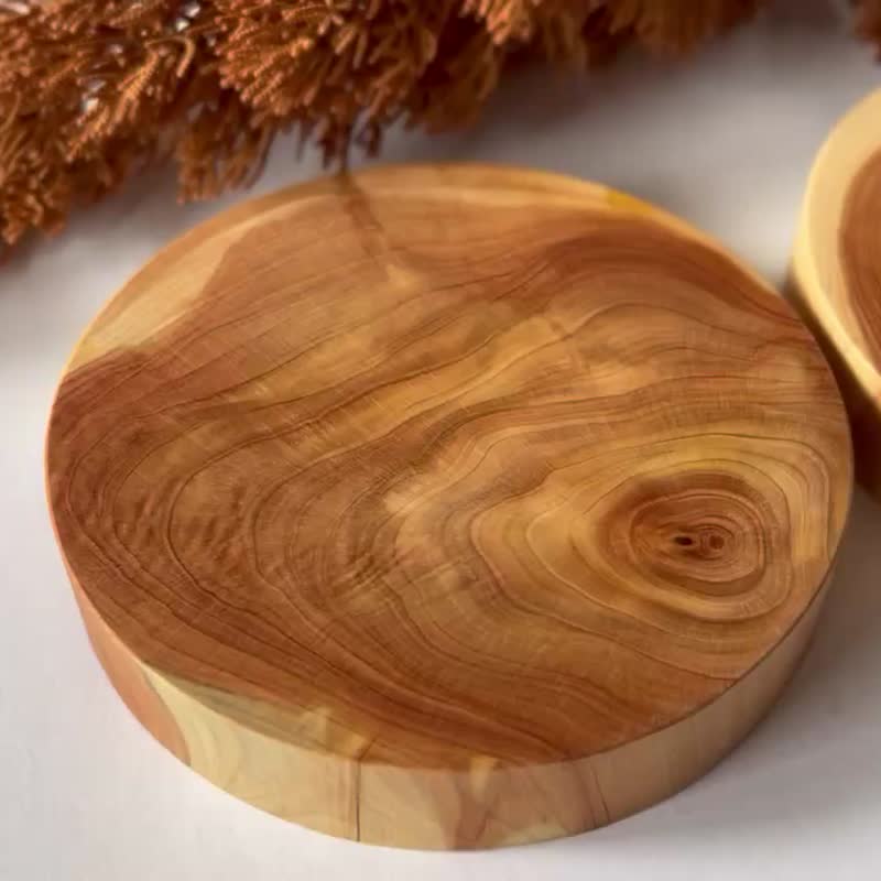 Taiwanese Platycladus orientalis classic growth ring pattern coaster - permanently emitting woody fragrance - ที่รองแก้ว - ไม้ 