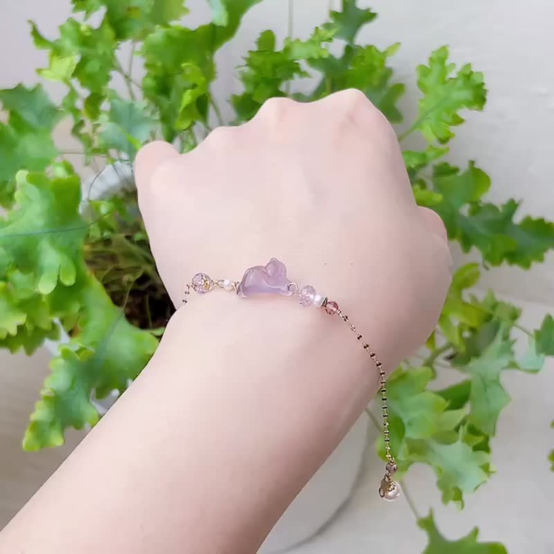 趴睡懶貓 天然瑪瑙石喵喵手鍊 平衡情緒首選 - 手鍊/手環 - 水晶 紫色