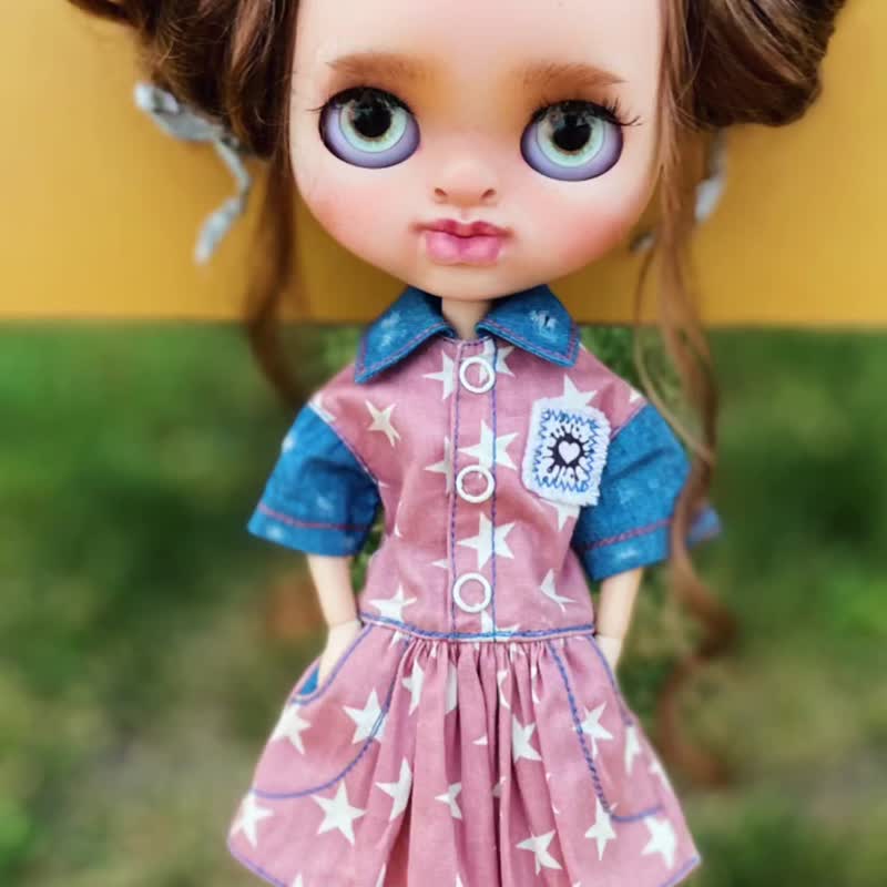 Custom Blythe doll Ooak Blythe with Sculpted face - 玩偶/公仔 - 塑膠 藍色