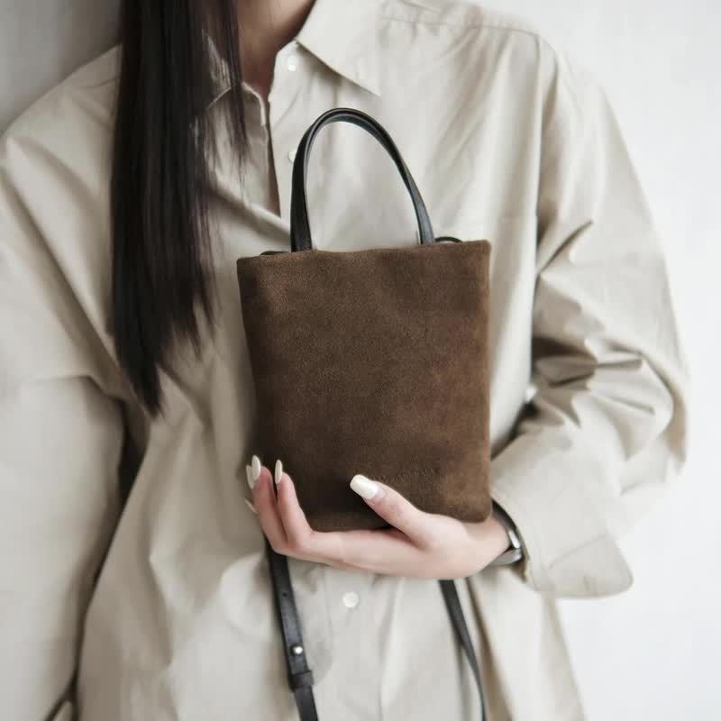 sobag秋冬休閒可愛反絨牛皮單肩包女復古簡約氣質通勤斜挎小方包 - 側背包/斜孭袋 - 真皮 咖啡色