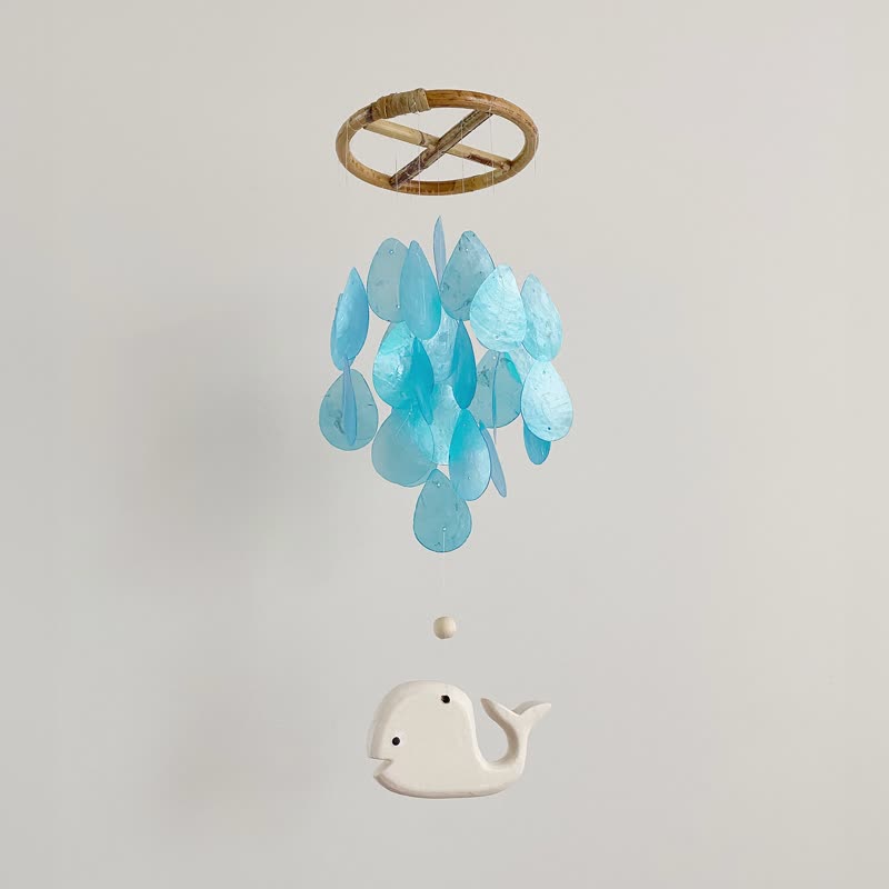 DIY-KIT| Turuturu Cute-Wooden Whale-Raindrop-Blue|Shell Wind Chime Mobile|#0-398 - 其他 - 貝殼 藍色