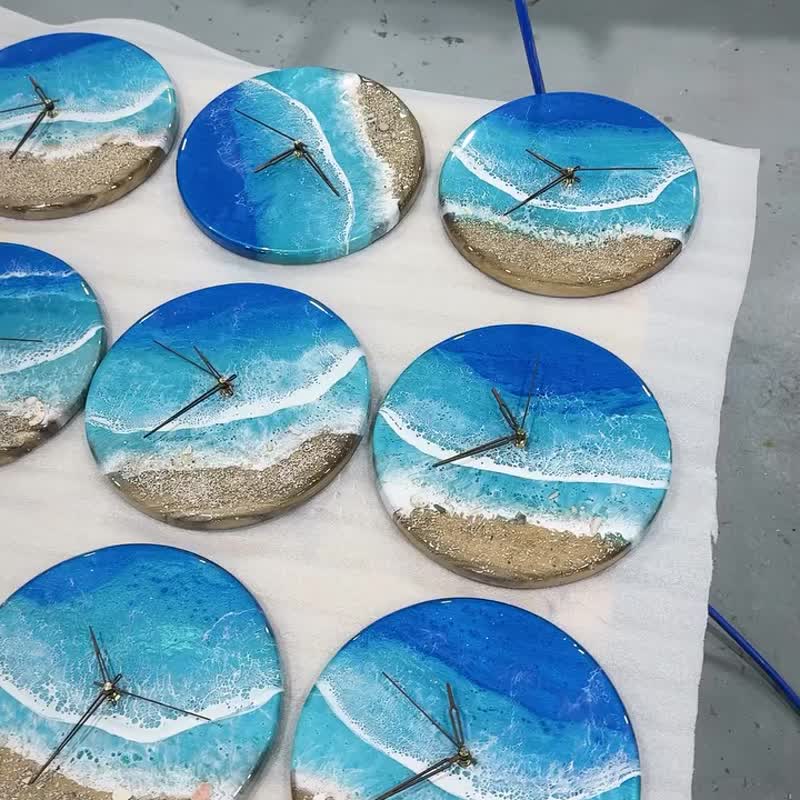 Epoxy Fluid Art Clock - Ocean Whispers - นาฬิกา - เรซิน 