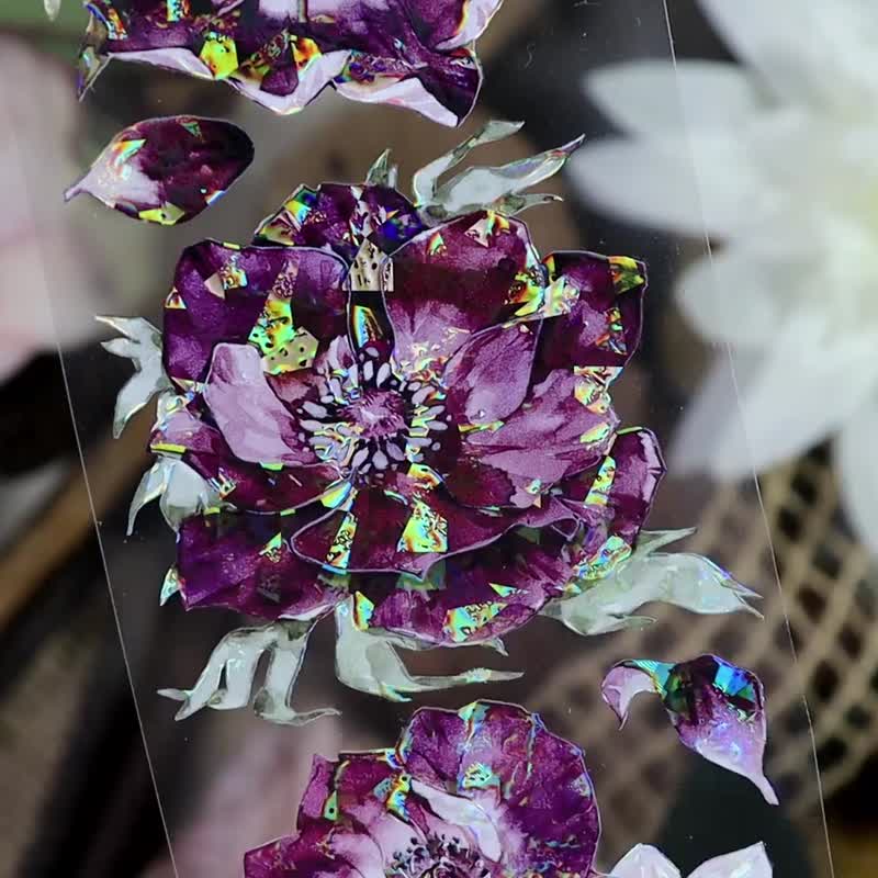 OKMT新七天原創社團咕卡貼紙PET手帳手賬膠帶特殊工藝復古銀蓮花 - 紙膠帶 - 塑膠 紫色