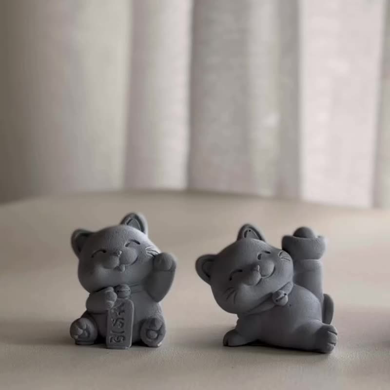 菱炭擴香石-招財貓系列 天然精油 居家香氛組 - 香氛/精油/擴香 - 環保材質 灰色