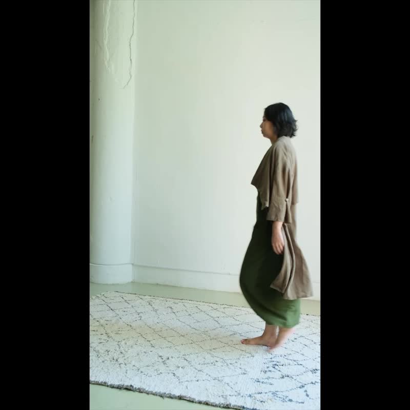 OMAKE 層次感風衣外套 / 棉麻 卡其綠 - 女大衣/外套 - 棉．麻 綠色