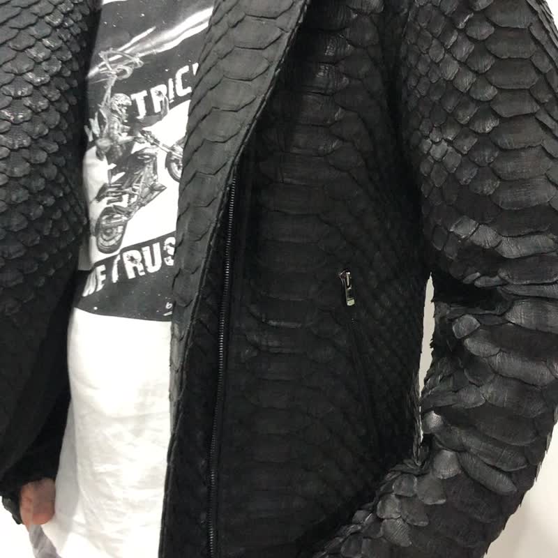 King Python Leather Biker Jacket - 男夾克/外套 - 其他材質 黑色