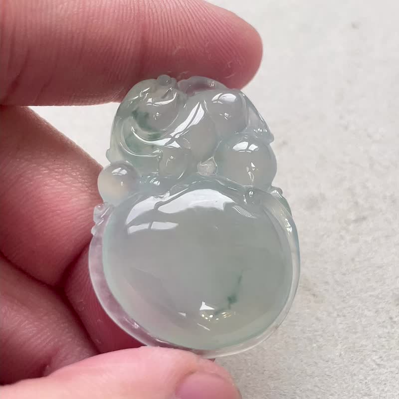 冰種飄藍花翡翠貔貅 | 天然緬甸玉翡翠A貨 - 其他 - 玉石 綠色