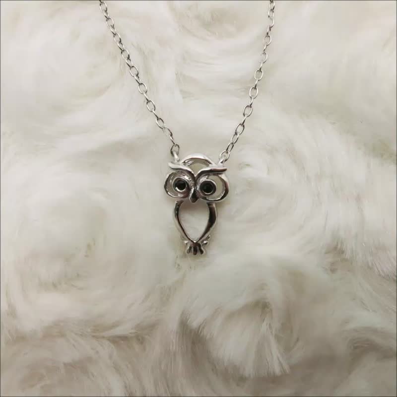 Bitterly Merry Owl 925 Silver Clavicle Necklace Platinum-Clad Thin 1mm Chain - Collar Necklaces - Sterling Silver Silver