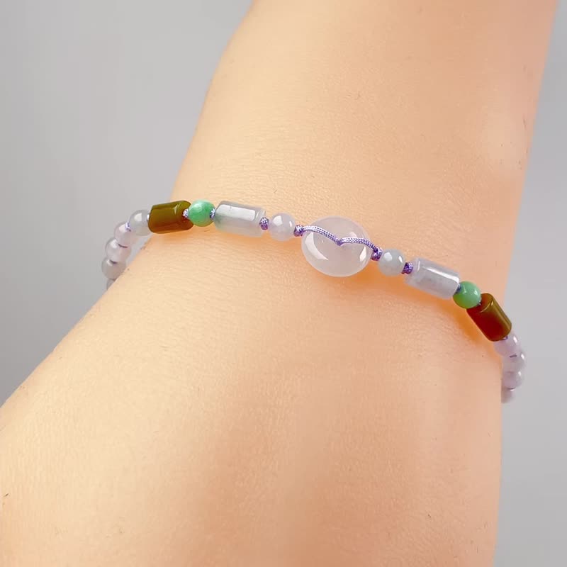 [May ‧Peace] Ice Colorful Jade Peace Buckle Braided Bracelet | Natural Burmese Jade A-grade - Bracelets - Jade Multicolor