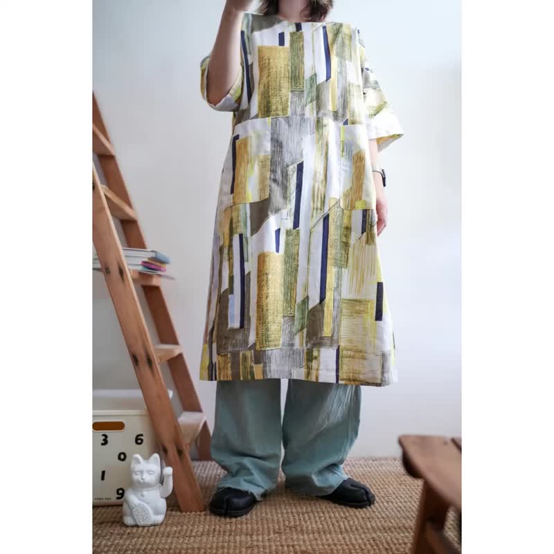 Mottled yellow long dress - ชุดเดรส - ผ้าฝ้าย/ผ้าลินิน สีเหลือง