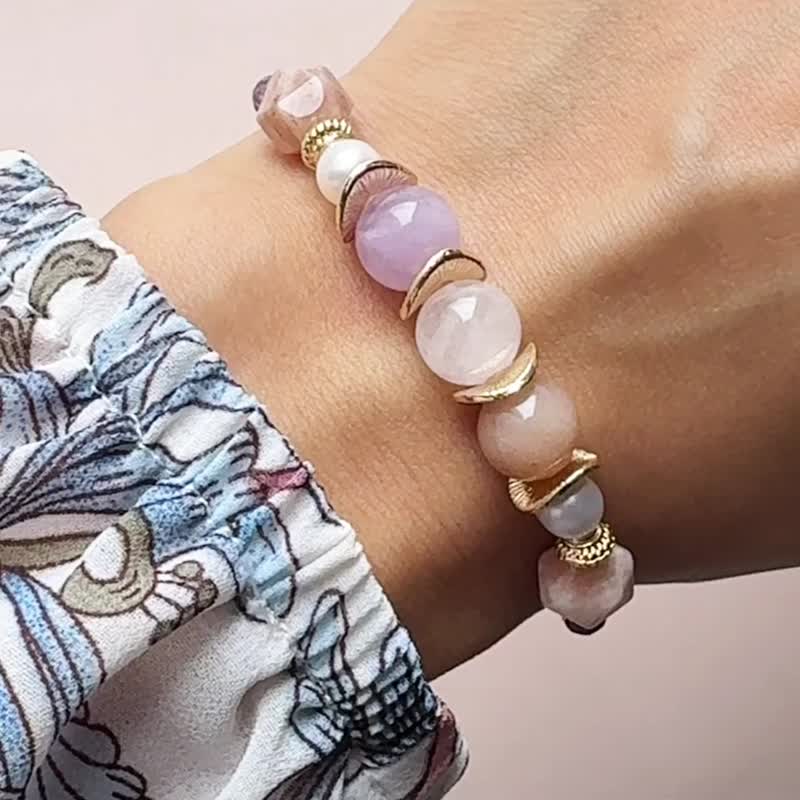 Wisdom Popularity Lavender Amethyst Rose Quartz Orange Moonstone Pearl Crystal Bracelet Bracelet Gift - สร้อยข้อมือ - คริสตัล สีส้ม