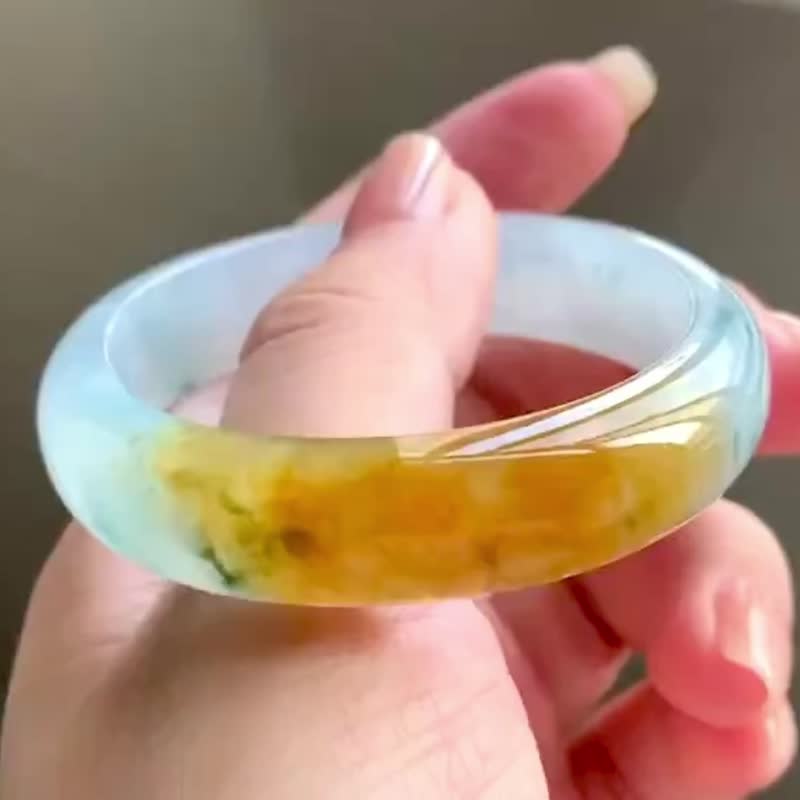 冰種 天然翡翠 緬甸 A玉 玉鐲 • 冰種橘紅翡翠貴妃鐲 - 手鍊/手環 - 玉石 橘色