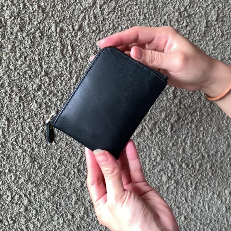 [Customized Engraving] Take me away ~ Portable thin minimalist wallet/wallet birthday gift graduation season - Wallets - Genuine Leather Black