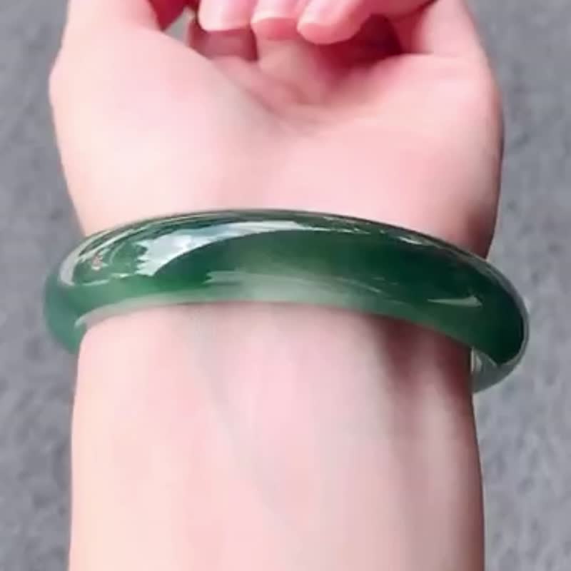 Ice type natural jadeite Burmese A jade bracelet • Ice type dark green oily green jade bracelet - สร้อยข้อมือ - หยก สีเขียว