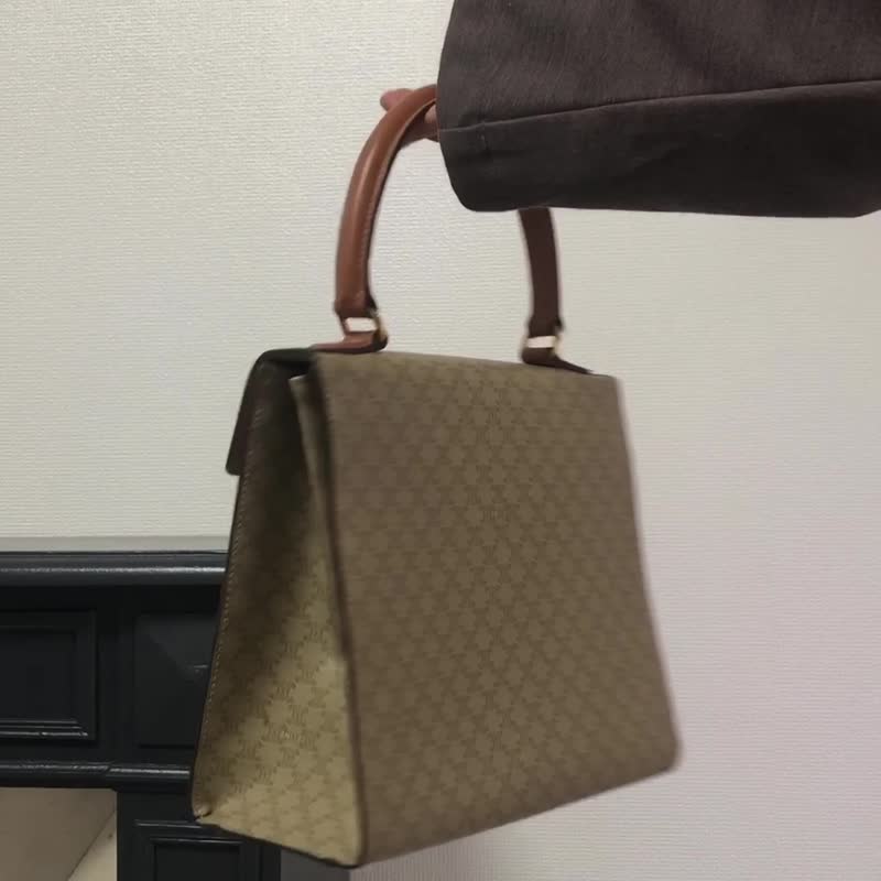 【 日本直送　名牌中古包 】CELINE セリーヌ マカダム ハンドバッグ ベージュ ガンチーニ PVC/レザー ミニバッグ vintage 73dnvv - 手提包/手提袋 - 防水材質 咖啡色