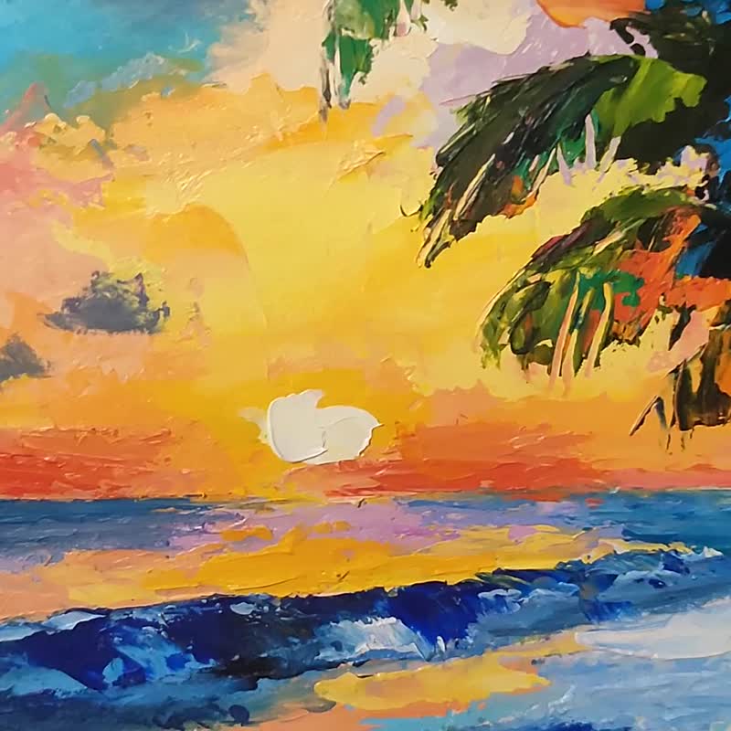 販売用 油絵(自作)：ハワイの夕陽 自分が欲しい油絵を描いてます。世界 