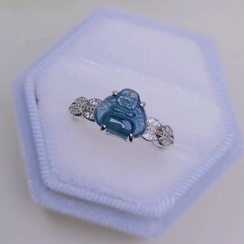 Fortune | Rare and mysterious starry sky blue | Grade A emerald blue Buddha sterling silver exquisite Japanese simple lace ring - General Rings - Jade 