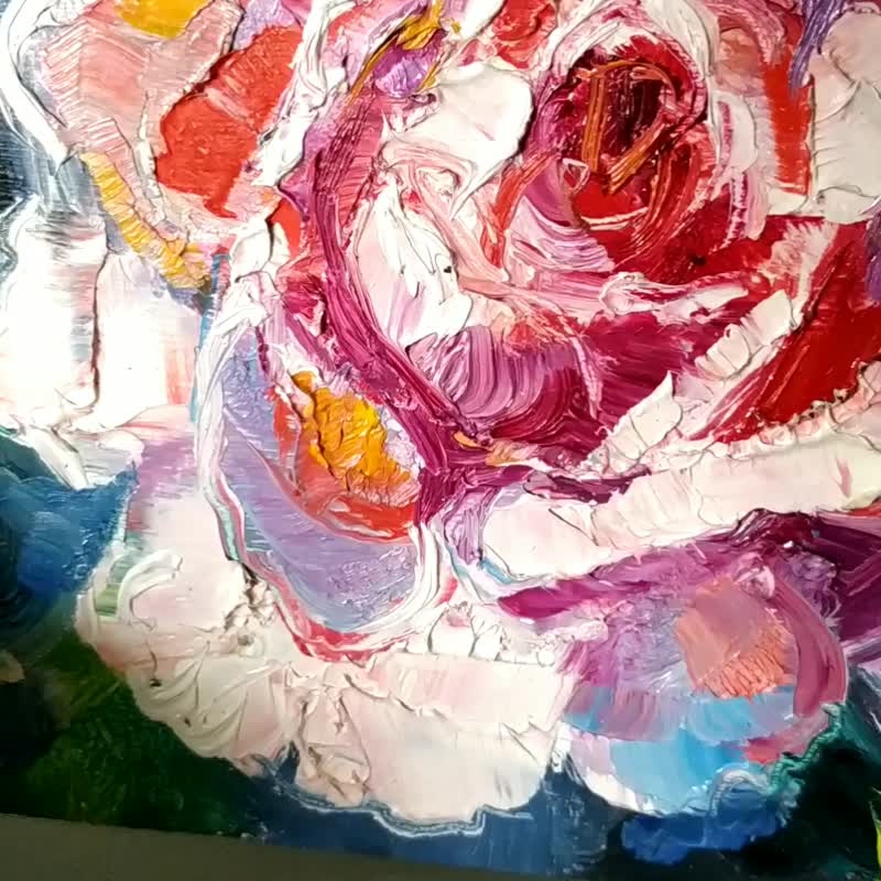 Rose Painting Flower Original Art Artwork Small Oil Impasto Floral Wall Art 油畫原作 - 海報/掛畫/掛布 - 其他材質 多色