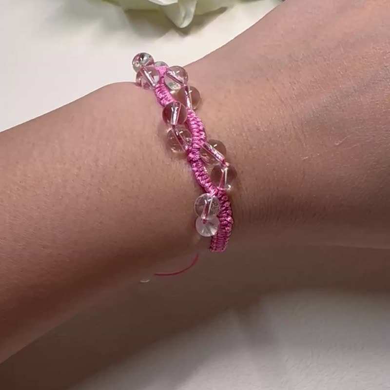 粉晶 Rose Quartz 繩結手鏈 - 手鍊/手環 - 水晶 