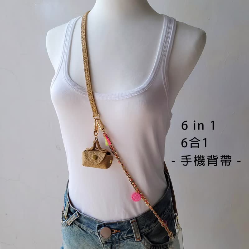 6 in 1 crossbody phone strap Phone wrist strap & charm Belt Coin purse Lanyards - เชือก/สายคล้อง - วัสดุอื่นๆ หลากหลายสี