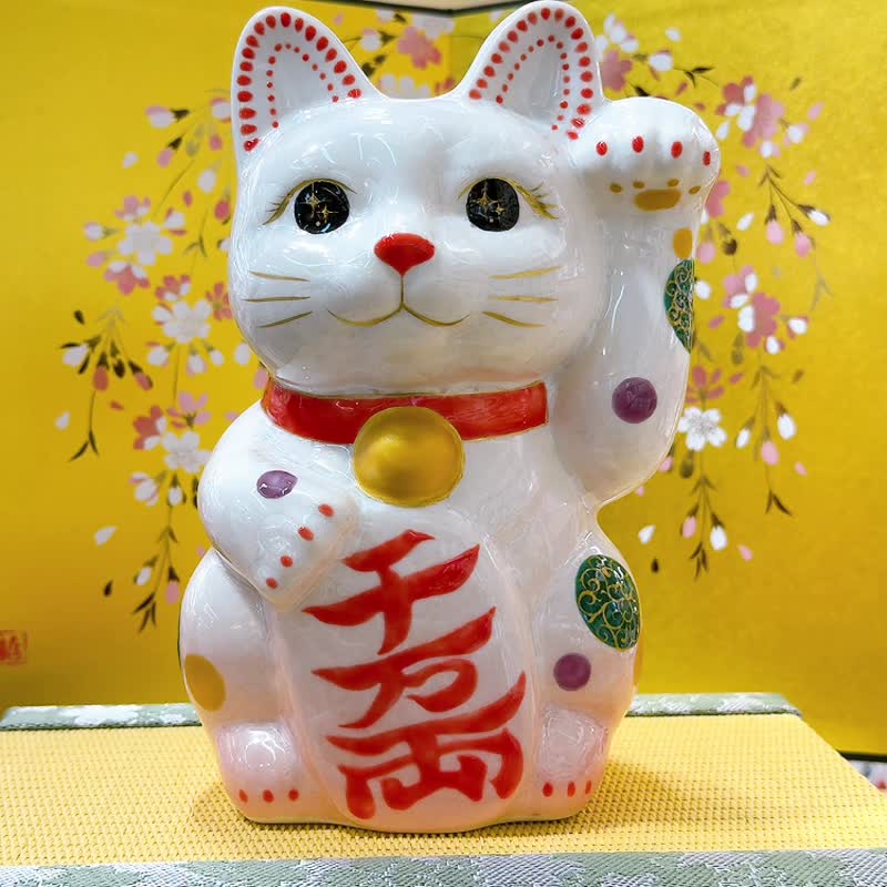 清水焼  猫三彩まねき猫（左手） 清水焼 猫三彩まねき猫（左手）