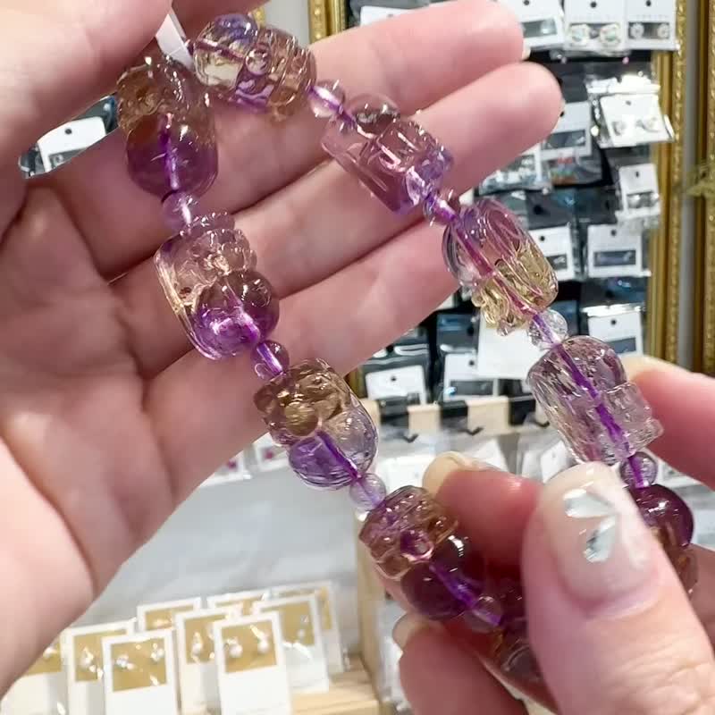 Lao mine's top rich color two-color ametrine fortune crystal Pixiu 44.65g fortune wisdom and the strongest fortune crystal - สร้อยข้อมือ - คริสตัล หลากหลายสี