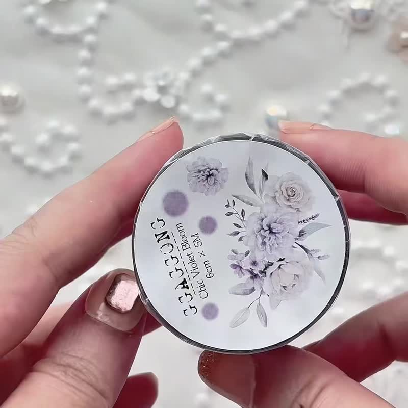 Chic Violet Bloom PET Tape - 紙膠帶/和紙/PET - 其他材質 