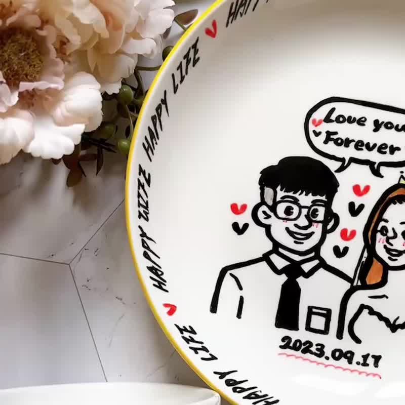Customization/Couple.Wedding gift-Mug pair cup+Wedding plate 3 into lucky bag - แก้วมัค/แก้วกาแฟ - เครื่องลายคราม ขาว