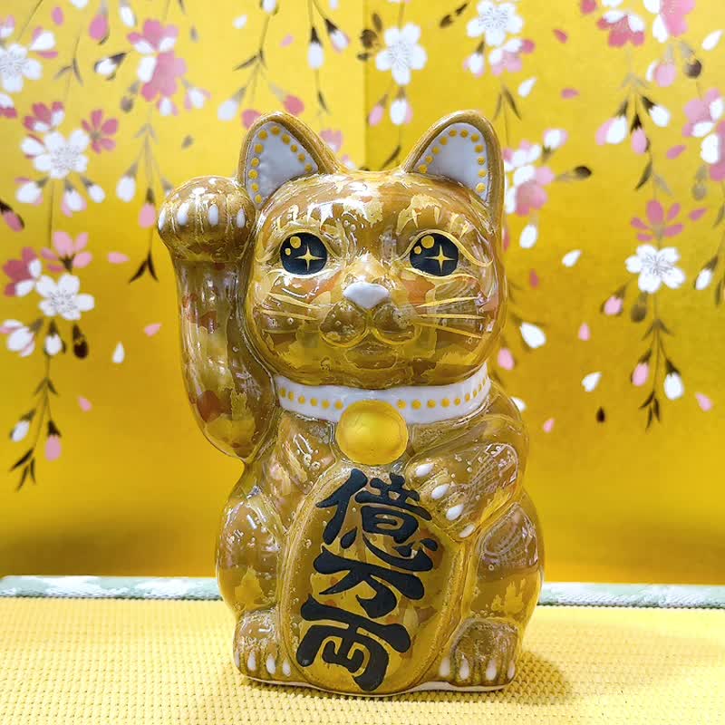 【朱釉億寶】日本清水燒招財貓 | 古地朱茶 億万両 右 - 擺飾/家飾品 - 瓷 金色