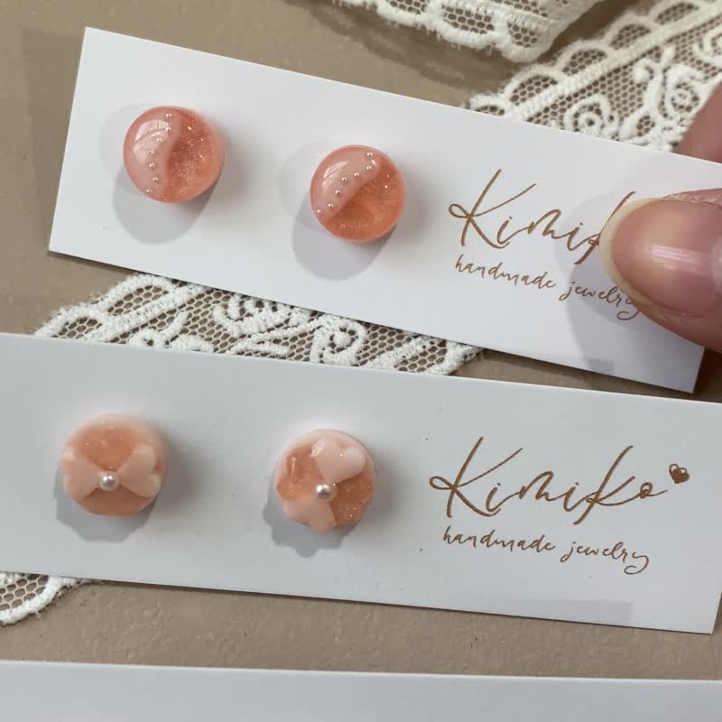 Powder round pink orange pearl temperament earrings Stainless Steel ear pins led plastic jewelry - ต่างหู - วัสดุอีโค หลากหลายสี