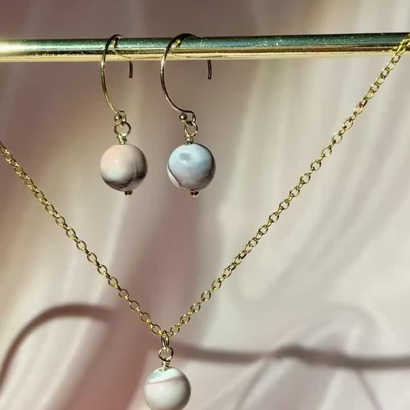 Planet Fantasy Necklace & Earring Set - 14KGF - สร้อยคอ - เครื่องประดับพลอย สึชมพู