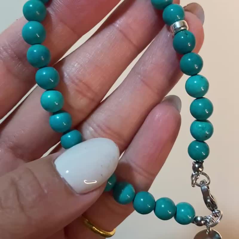 925 silver Natural Turquoise bracelet - สร้อยข้อมือ - เครื่องเพชรพลอย สีน้ำเงิน