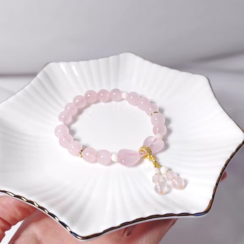 Starlight Rose Quartz Gold Tridacna is a limited edition bracelet that makes your wishes come true and increases your popularity and love. - Bracelets - Gemstone Pink