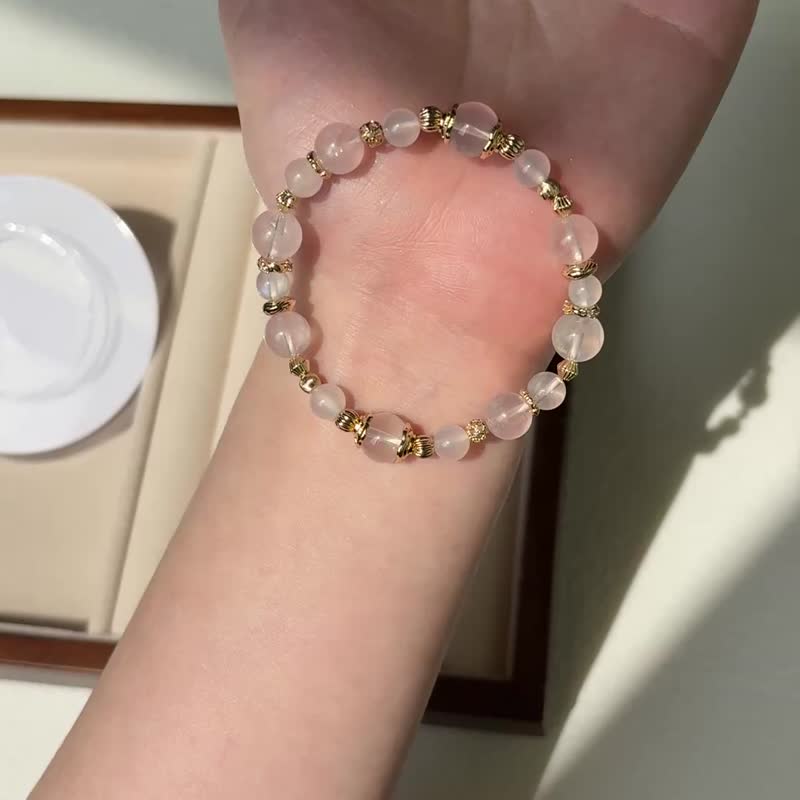 /承諾/人緣 愛情 業務 粉水晶 白瑪瑙 月光石 水晶手鍊 水晶設計 - 手鍊/手環 - 水晶 粉紅色