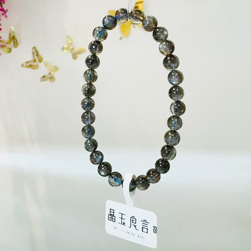 星空魔鬼海藍寶6mm9.39g高光金屬光澤冥想水晶首選釋放壓力 - 手鍊/手環 - 水晶 藍色
