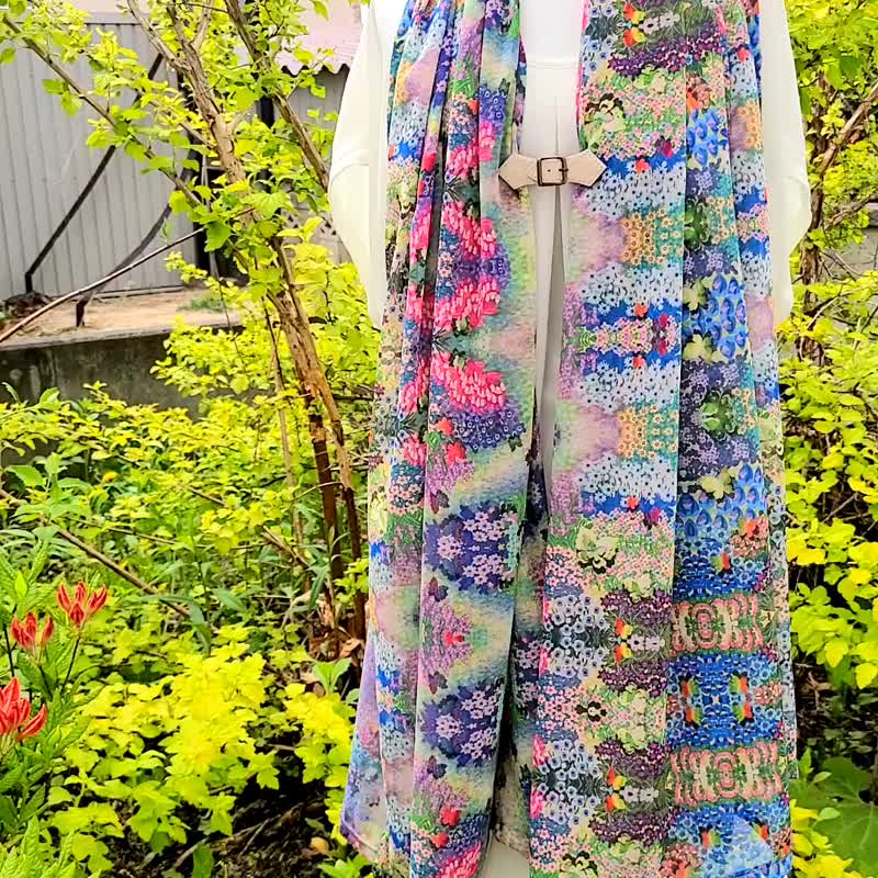 Two weeks [Smile flower garden/big size] Chiffon stole art fashion shawl interior curtain - ผ้าพันคอถัก - เส้นใยสังเคราะห์ หลากหลายสี