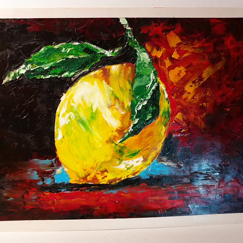 レモン絵画フルーツ静物オリジナルアートイエローシトラスフルーツ