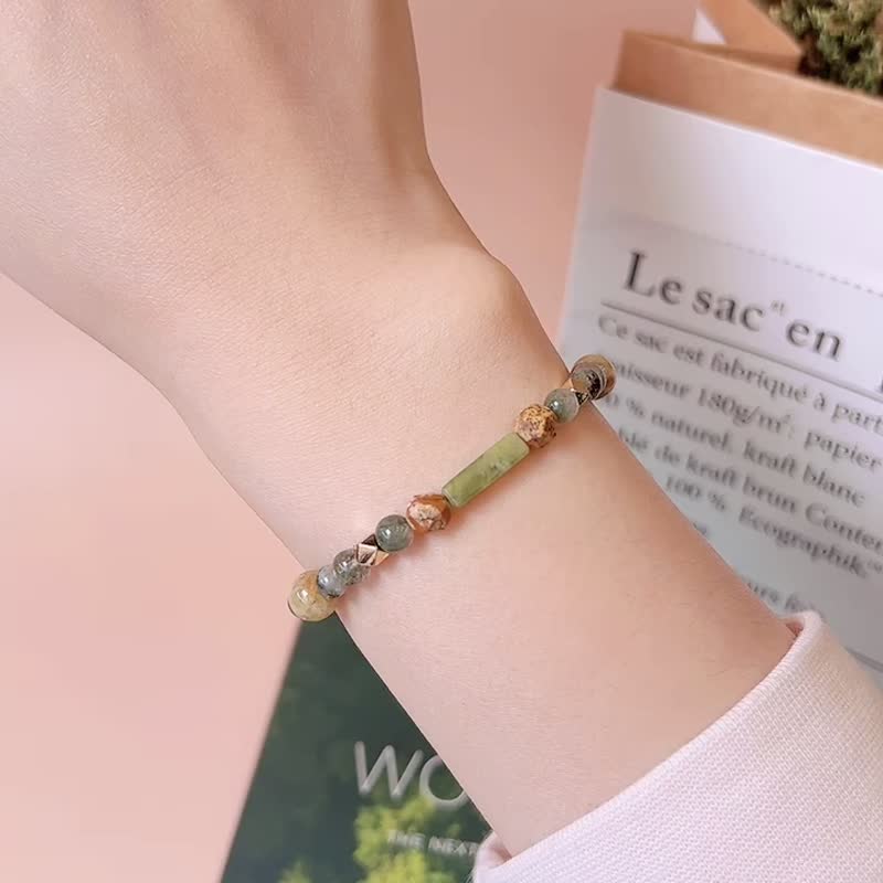 Good Luck Bracelet Dragon Turn Jade Pillar Southern Jade Green Ghost Green Stone Picture Stone Crystal Bracelet - สร้อยข้อมือ - คริสตัล สีเขียว