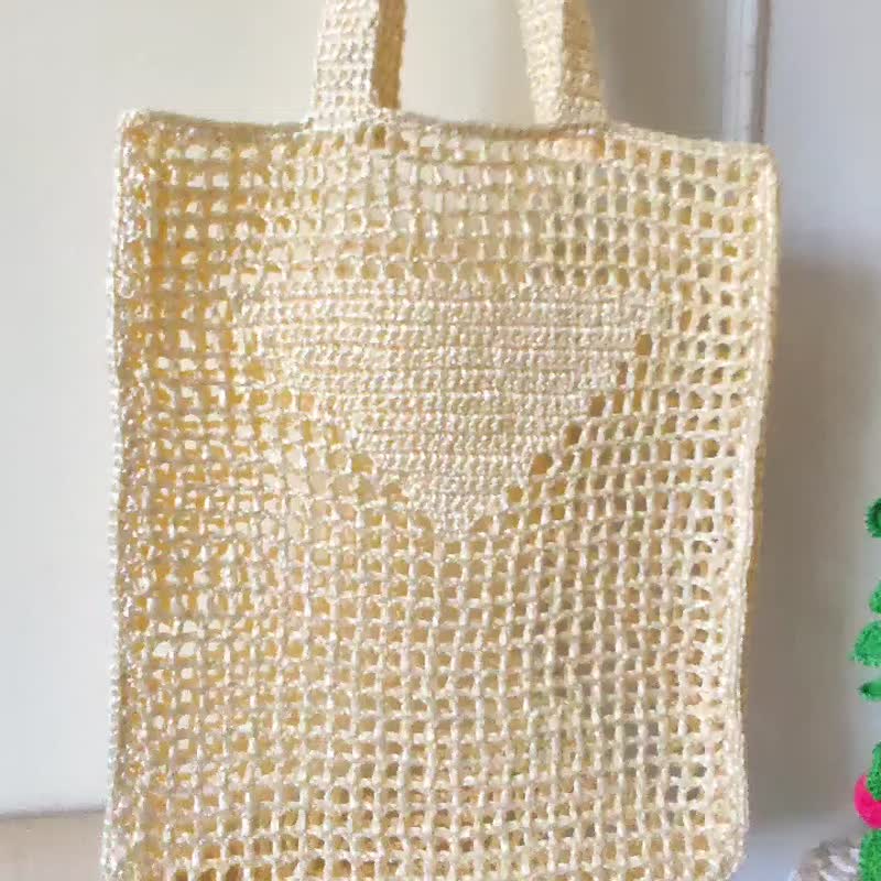 Tote Bag Crochet Crochet PATTERN , 鉤針編織手提包, Handmade Raffia Net Bag - Knitting, Embroidery, Felted Wool & Sewing - Eco-Friendly Materials Pink