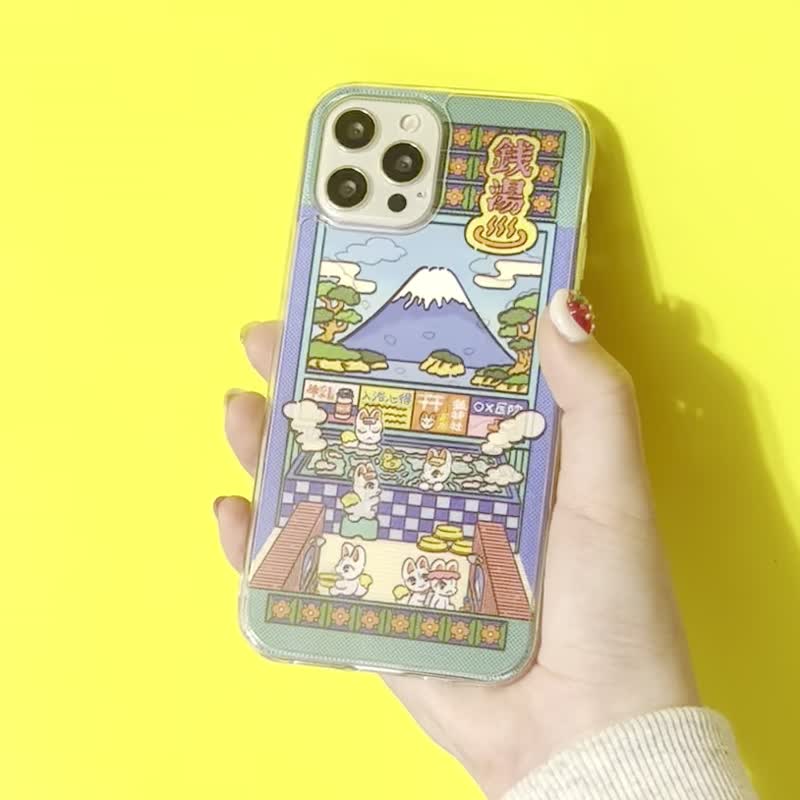 中村杏子コラボ きつね銭湯うごくiPhoneケース - 手機殼/手機套 - 矽膠 藍色