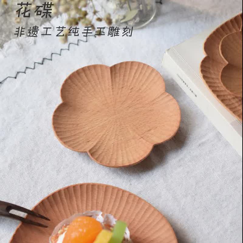 花碟 原創手工木製零食裝飾盤子創意杯墊 日式花盤茶托 - 掛牆畫/海報 - 木頭 