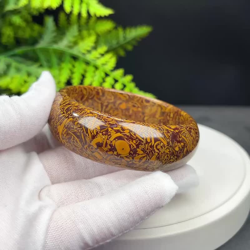 精品 金絲虎紋石手鐲 60MM 高瓷異象晶洞復古虎皮石手環 勇氣自信 - 手鍊/手環 - 寶石 
