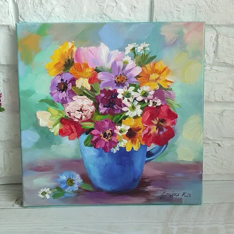 花瓶の花の絵画オリジナルの油絵アート壁の装飾キャンバスに油彩