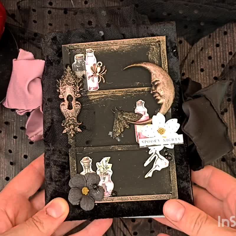 Gothic Witch Junk journal handmade Witchy Halloween spells notebook - 筆記本/手帳 - 紙 黑色