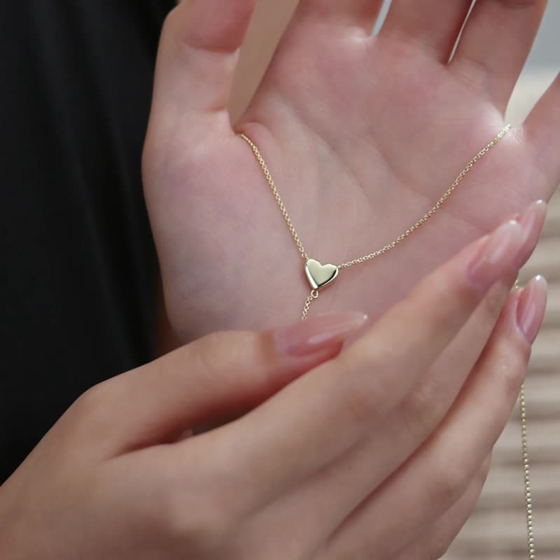 愛心垂墜感純銀鋯石項鍊 - 項鍊 - 純銀 金色