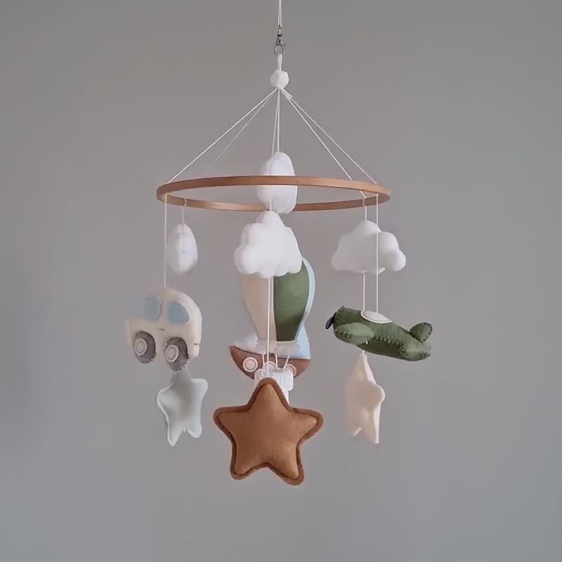 Baby mobile boy with plane airplane sailing, Nursery hanging mobile, Felt decor - Kids' Toys - Other Materials Green