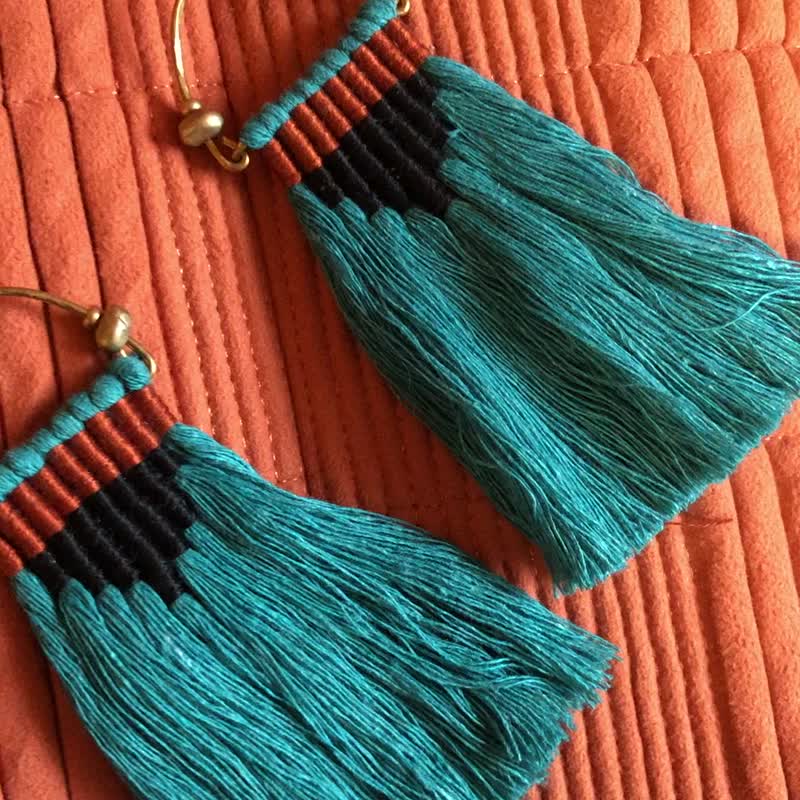 Lost In Exotic Land -  macramé earrings - Earrings & Clip-ons - Cotton & Hemp Blue